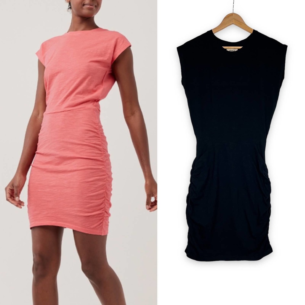 Pact Organic Cotton Ruched Easy Day to Night Little Black Dress Size Small